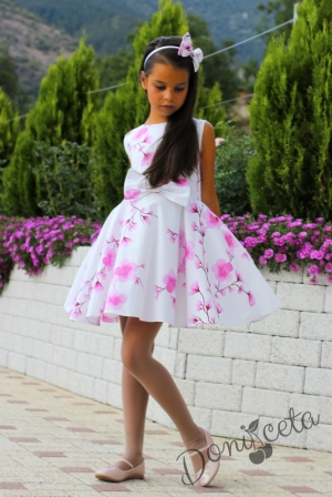 Детска рокля в бяло на нежни розови цветя/орхидеи тип клош Розалинда 5