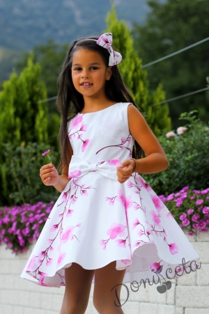 Детска рокля в бяло на нежни розови цветя/орхидеи тип клош Розалинда 15