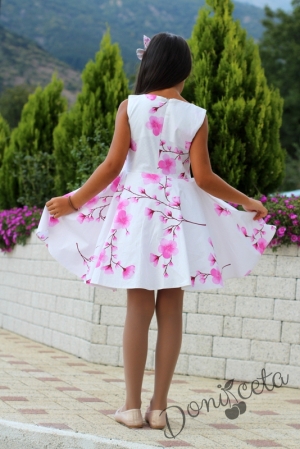 Детска рокля в бяло на нежни розови цветя/орхидеи тип клош Розалинда 16
