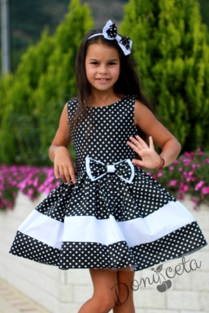 Комплект от детска официална рокля в черно на бели точки с болеро в бяло 737567