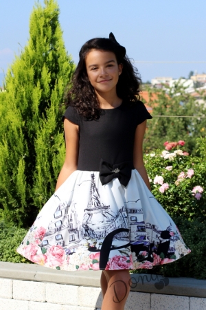 Детска официална рокля на в черно с картинка на Париж