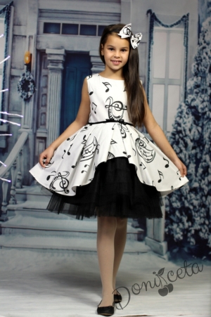 Официална детска рокля в черно и бяло с тюл