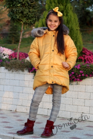 Детско яке за момиче с качулка с еко кожа