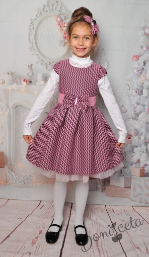 Official children's dress with long sleeves in lace in red