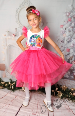 Официална детска рокля с апликация на Пол Патрул и тюл