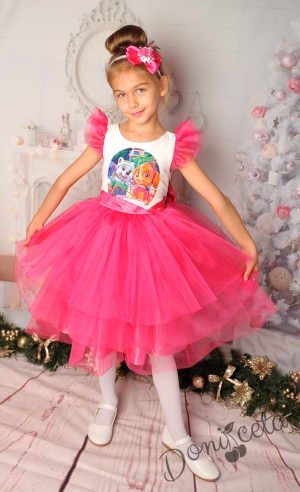 Официална детска рокля с апликация на Пол Патрул и тюл