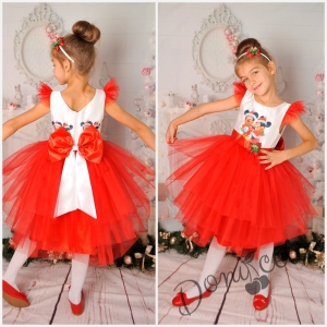 Официална коледна детска рокля в червено с Мини и Мики Маус