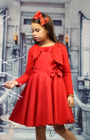 Official children's dress with long sleeves in red with lace and tulle