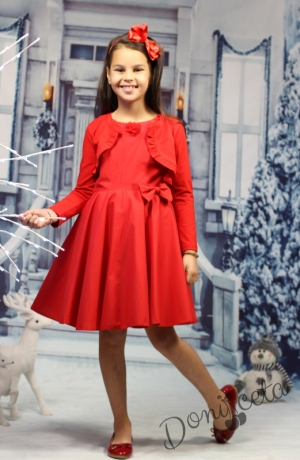 Official children's dress with long sleeves in red with lace and tulle