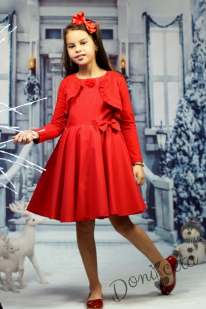 Official children's dress with long sleeves in red with lace and tulle