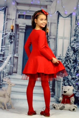 Червена рокля с дълъг ръкав за момиченце