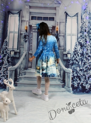 Детска зимна рокля със снежна приказна картинка
