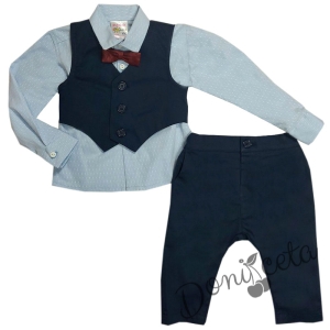 Бебешки/детски официален костюм за момче със светлосиня ризка