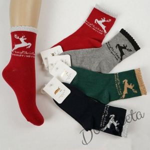 Коледни детски чорапи с елен и надпис в тъмносиньо
