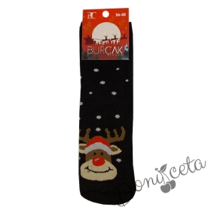 Коледни детски термо чорапи с елен в черно