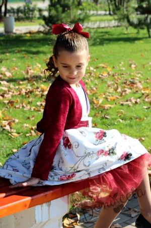 Children's flower dress with bolero in burgundy