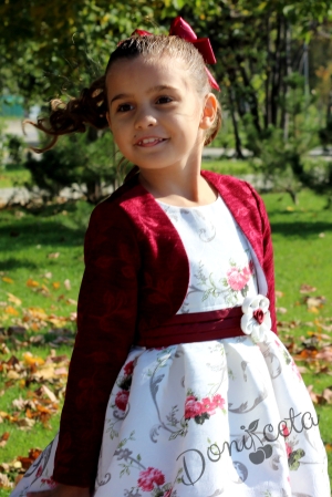 Children's flower dress with bolero in burgundy