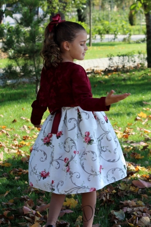 Children's flower dress with bolero in burgundy