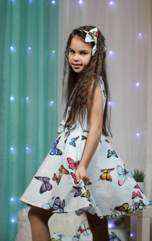 Детска рокля в тюркоаз на пеперуди тип клош с болеро в мента 19