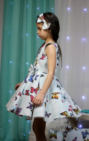 Детска рокля в тюркоаз на пеперуди тип клош с болеро в мента 24
