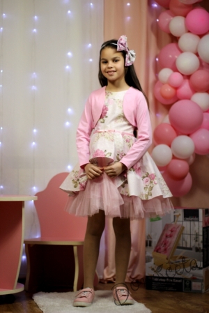 Детска официална рокля Надежда с цветя тип клош с тюл 9776177 с болеро