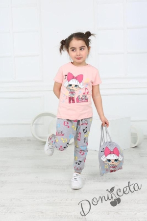 Детски комплект от 3 части - тениска с Лол в розово, панталон и раничка