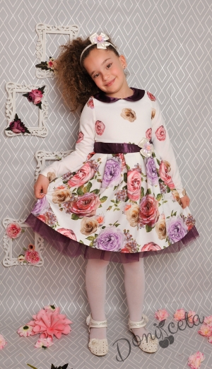 Официална детска рокля с дълъг ръкав на цветя 297 ГРДР