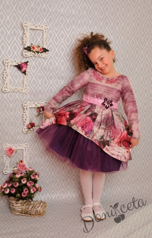 Официална детска рокля с дълъг ръкав на цветя 279 РЛН