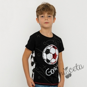 Детска тениска за момче в черно с футболна топка