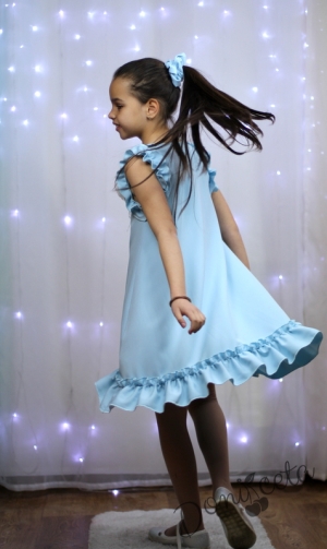 Официална или ежедневна детска рокля в светлосиньо с къдрички 