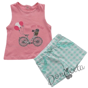 Бебешки/детски комплект от потник в розово с колело и къси панталонки