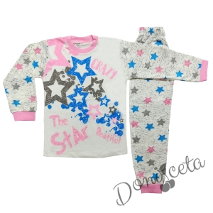 Детска пижама за момичета на звездички в розово и бяло