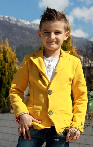 Детско сако за момче в цвят горчица с джобчета 866672