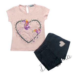 Детски комплект от 2 части тениска в розово и къси панталонки