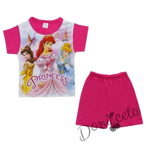 Детска пижама с къс ръкав в циклама с принцеси