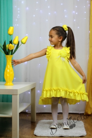 Официална или ежедневна детска рокля в жълто с къдрички 1