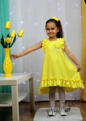 Официална или ежедневна детска рокля в жълто с къдрички 2
