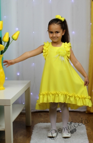 Официална или ежедневна детска рокля в жълто с къдрички 3