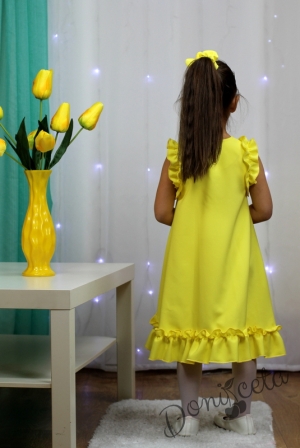 Официална или ежедневна детска рокля в жълто с къдрички 12