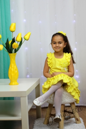 Официална или ежедневна детска рокля в жълто с къдрички 17