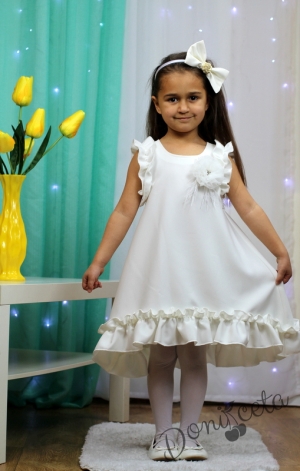 Официална /ежедневна детска рокля в екрю с къдрички 2