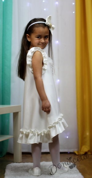 Официална /ежедневна детска рокля в екрю с къдрички 6