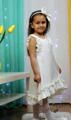 Официална /ежедневна детска рокля в екрю с къдрички 10