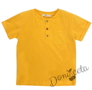 Детска тениска за момче в цвят горчица с джобче
