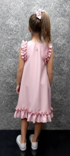  Детска рокля в пепел от рози с къдрички без ръкав 6