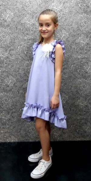 Официална или ежедневна детска рокля в лилаво с къдрички 1