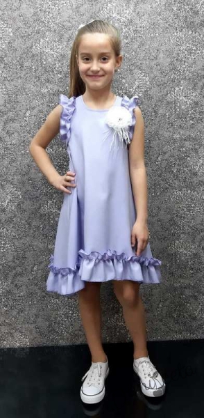 Официална или ежедневна детска рокля в лилаво с къдрички 2