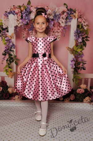 Официална детска рокля с къс ръкав в розово на точки 270РЧ