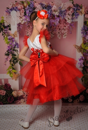 официална детска рокля в червено с тюл