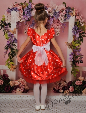 Официална детска рокля Мел с къс ръкав в червено на бели точки 297ЧБТ